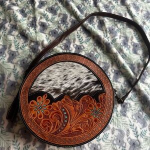 Brown and Black Round Women's Bag